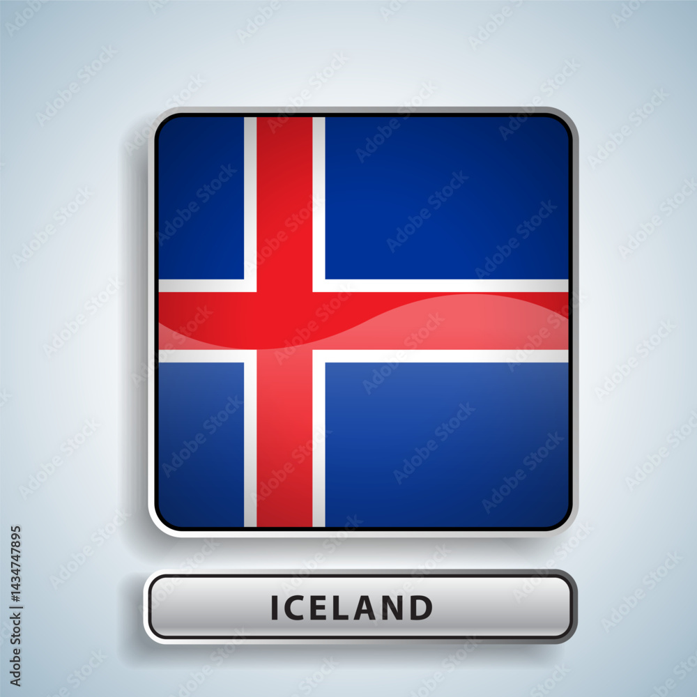 Fototapeta premium Iceland flag square button Isolated on color gradient background. Exclusive Icon flag