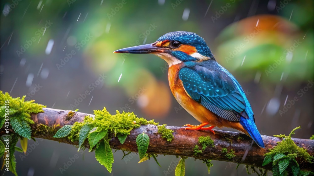 Obraz premium Common Kingfisher Juvenile Thailand Winter Rain Bird Photography