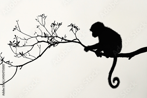 Monkey silhouette art print: a minimalist wildlife illustration of a primate in nature scene
