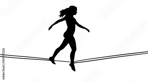 Silhouette of woman walking on tightrope balance beam circus performer acrobatics skill art 95