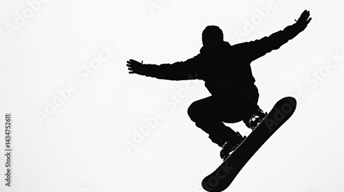 Snowboarding silhouette jump extreme sport winter activity black and white action shot adventure ride