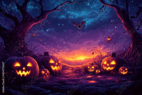 Wallpaper Mural Halloween pumpkins path sunset spooky background Torontodigital.ca