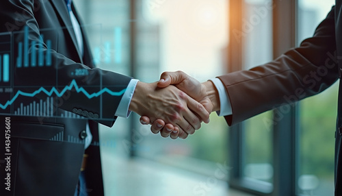 Business professionals shaking hands in a modern office  