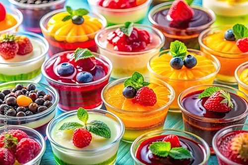 Aerial Drone Shot of Vibrant Flavored Gelatin Desserts, Colorful Jello, Top View, Summer Treats, Sweet Food Photography