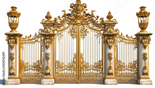 Elaborate Golden Gate with Ornate Details and Pillars
