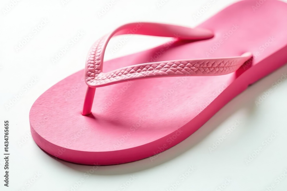 Close-up of a single flip-flop against a pure white backdrop , design, illustration Close-up of a single flip-flop against a pure white backdrop , design, illustration