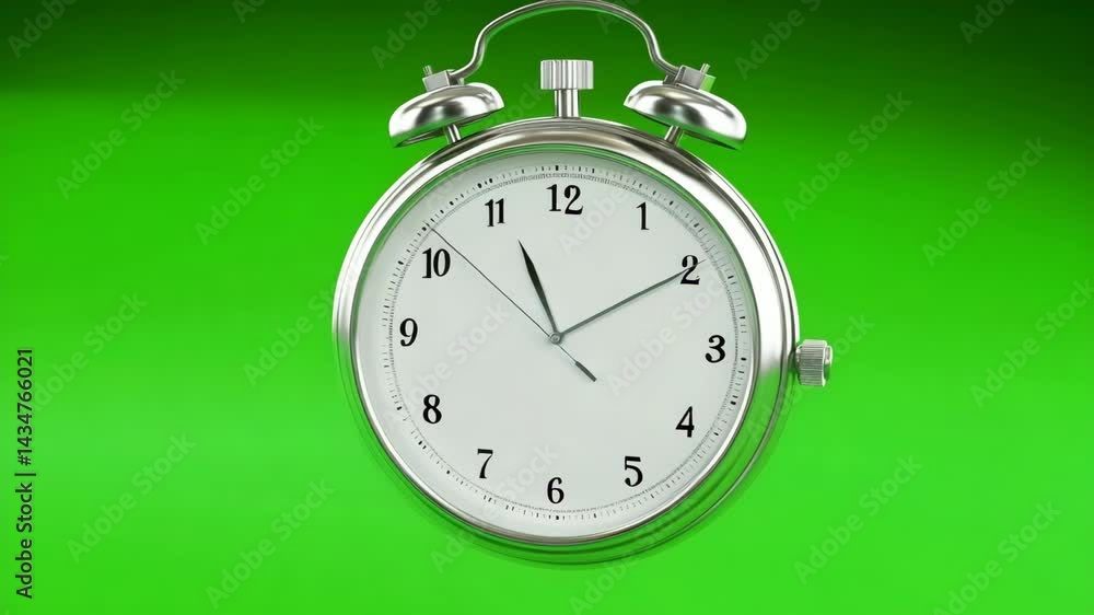 Silver alarm clock against green background. Silver alarm clock against green background.