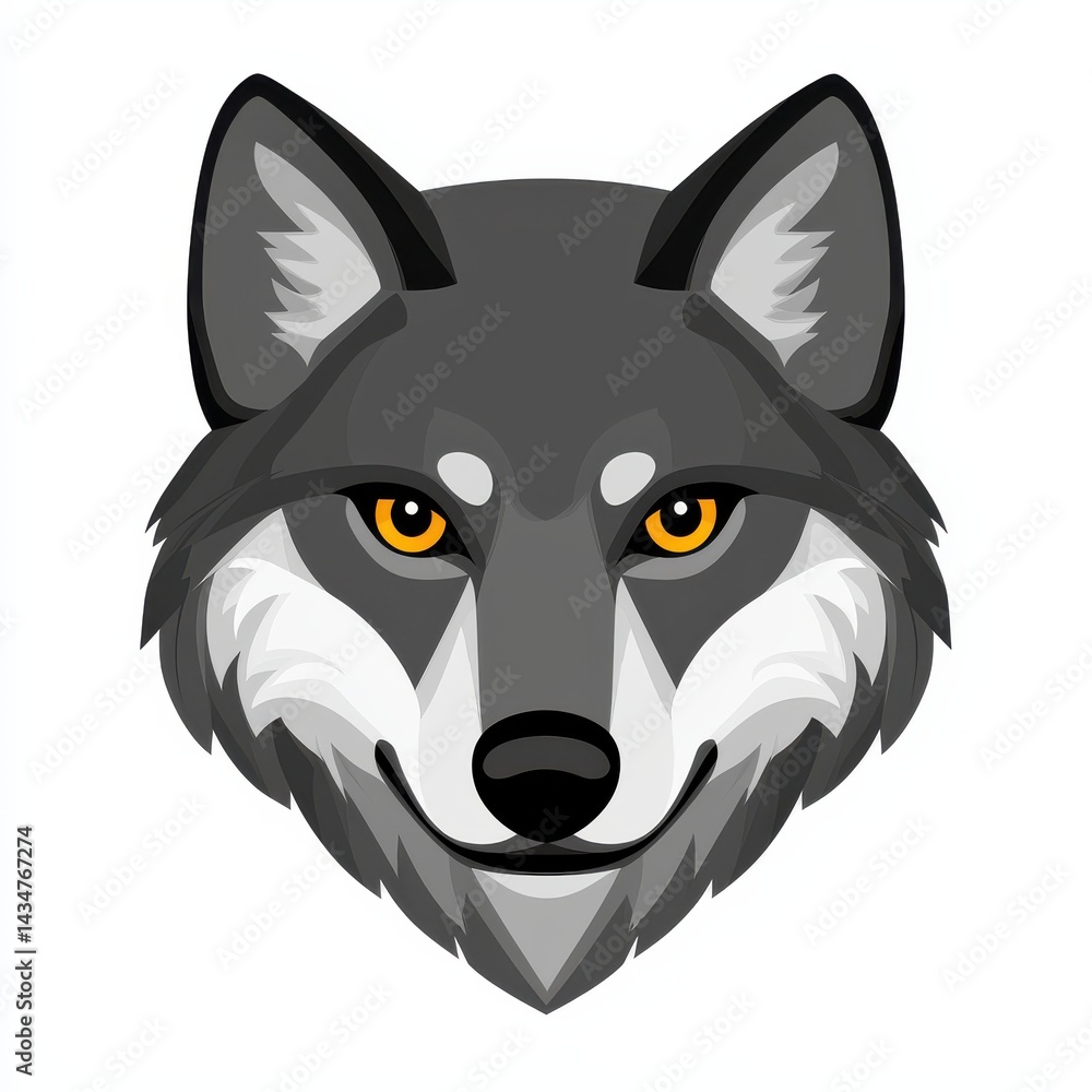 Stylized illustration of a wolf's head with vivid yellow-orange eyes Stylized illustration of a wolf's head with vivid yellow-orange eyes