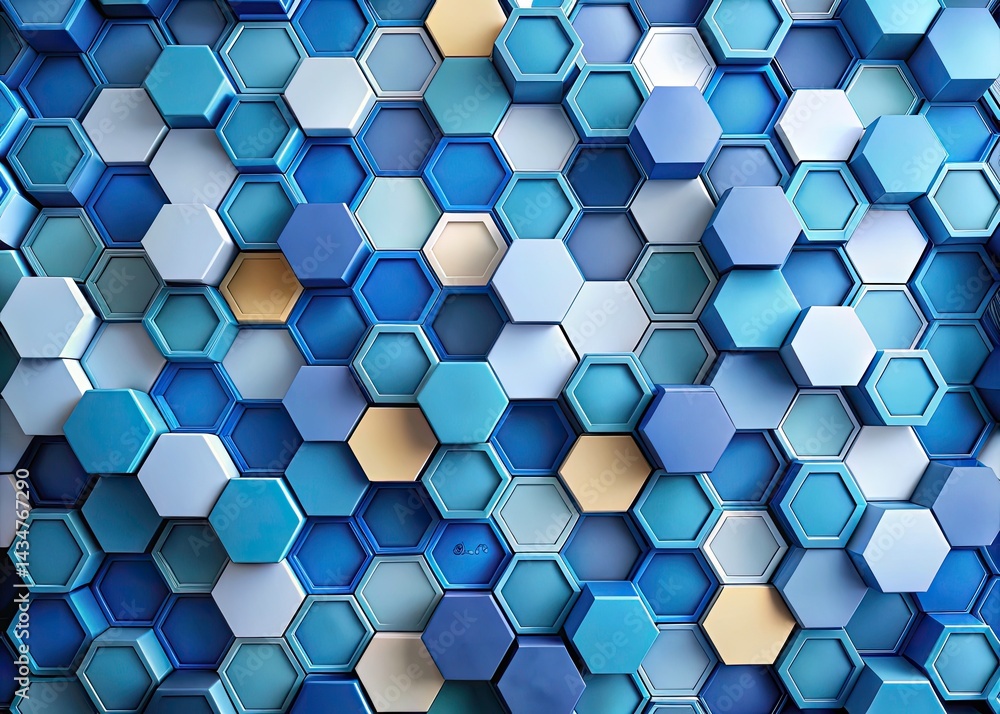 Blue Hexagon Geometric Silhouette, Abstract Art, Peaceful Decor, 3D Render Blue Hexagon Geometric Silhouette, Abstract Art, Peaceful Decor, 3D Render