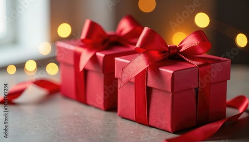 Wallpaper Mural Elegant red ribbon tied gift boxes, gold accents, vector, art, high-resolution Torontodigital.ca