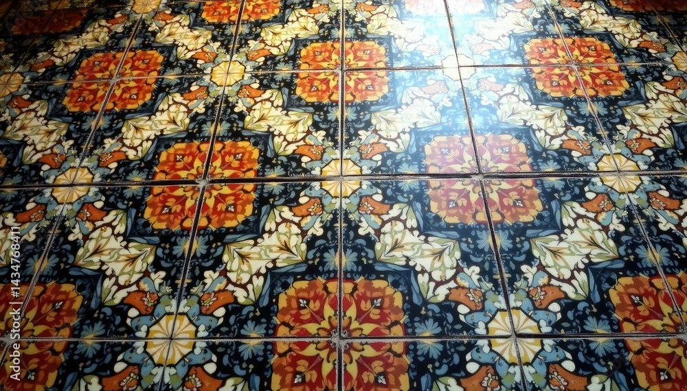Obraz premium Geometric tile floor pattern, intricate design, mosaic, shape, abstract pattern