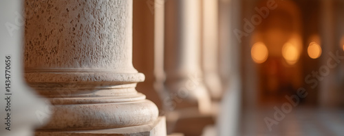 Row of columns creating perspective leading to blurred background
