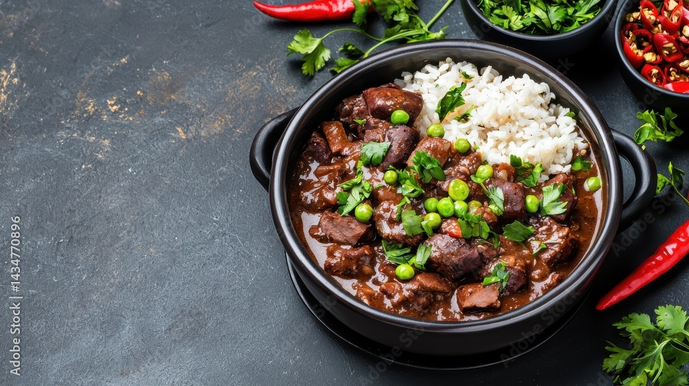 Delicious Bowl of Beef and Rice with Colorful Peppers and Cilantro Garnish Delicious Bowl of Beef and Rice with Colorful Peppers and Cilantro Garnish