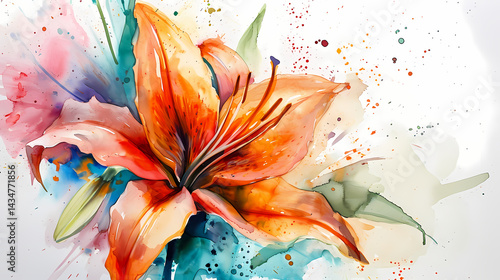 Wallpaper Mural colorful ink wash painting on a white background of a lilly decorative painting Torontodigital.ca