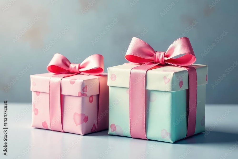 Obraz premium Subtle watercolor painted gift boxes, pastel tones, pretty, light, decorative