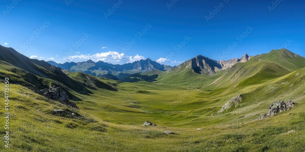 Fototapeta premium Majestic Mountain Valley Under a Clear Sky