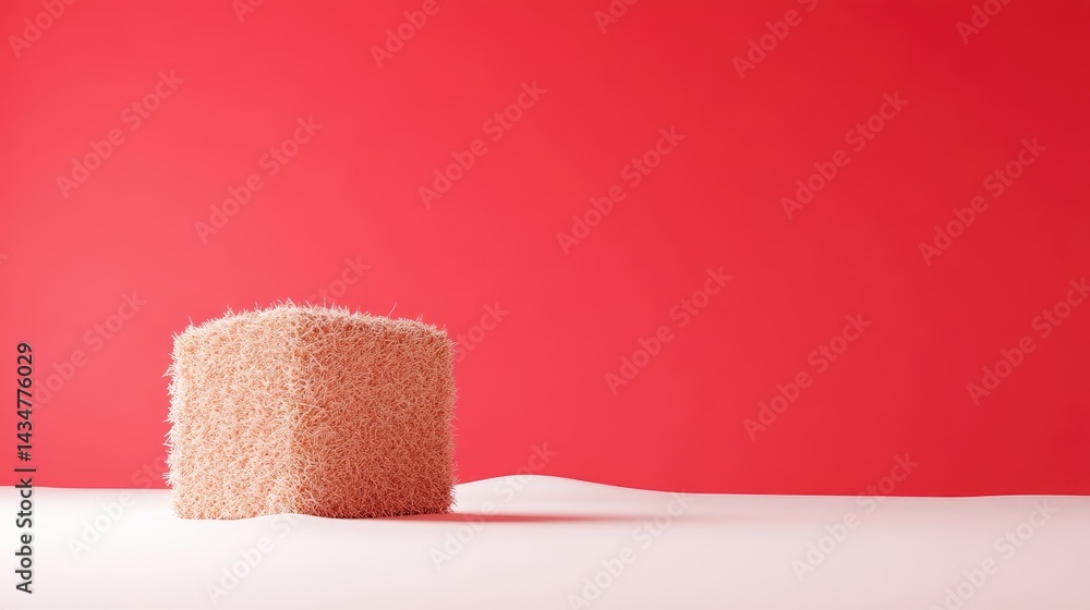Obraz premium Minimalist, fluffy cube on a red and white background