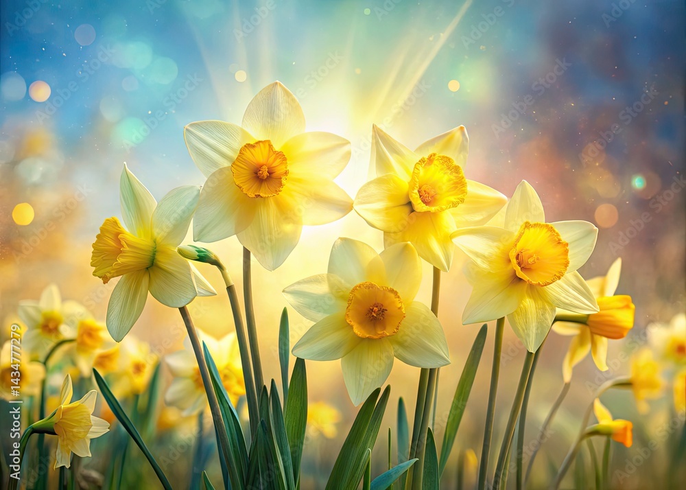Fototapeta premium Double Exposure: Daffodil Dreams - Yellow Narcissus Flowers Photography