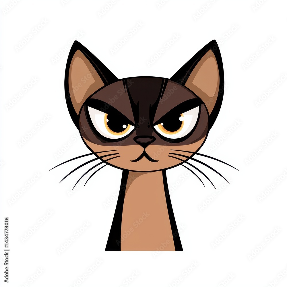 Fototapeta premium Illustration of a brown cat with black markings and yellow eyes