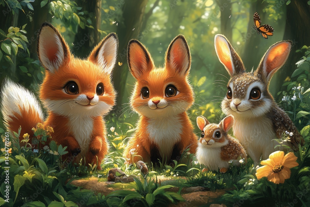Forest friends fox kits and bunny meet Forest friends fox kits and bunny meet
