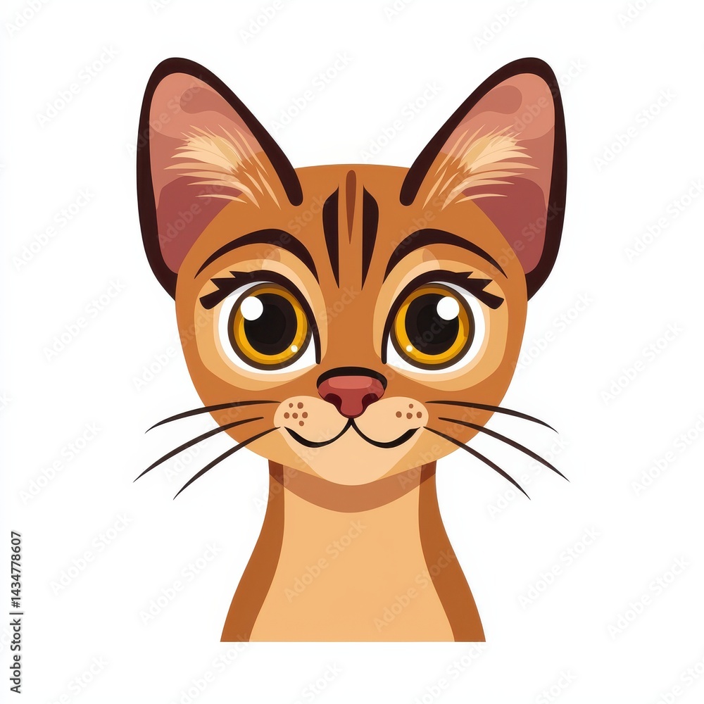 Whimsical illustration of a cartoon cat with orange-brown fur and yellow eyes Whimsical illustration of a cartoon cat with orange-brown fur and yellow eyes