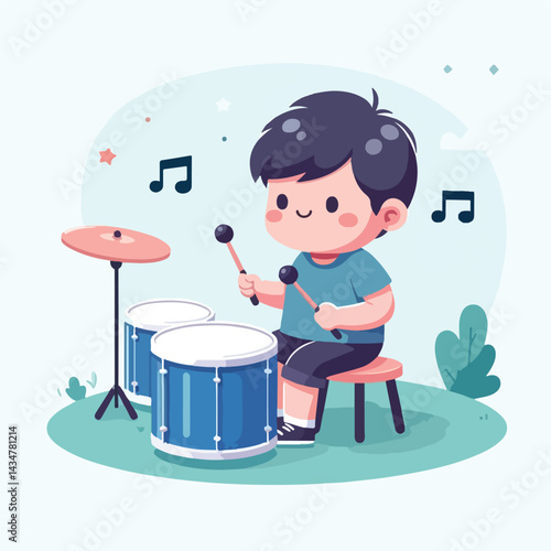 vector image of a child playing drums