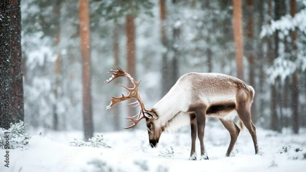 Majestic reindeer in snowy pine forest Majestic reindeer in snowy pine forest