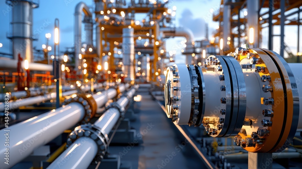 Massive Industrial Pipe Against Gritty Urban Backdrop of Factory Area Massive Industrial Pipe Against Gritty Urban Backdrop of Factory Area
