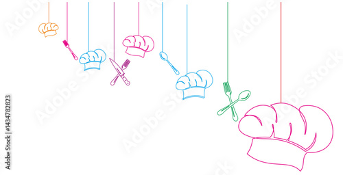 line art hanging cooking tools for restaurant decoration vector