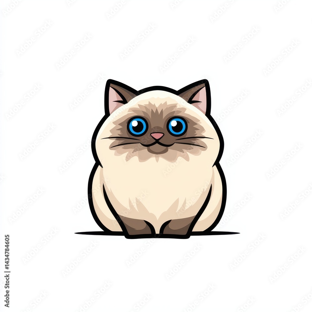 Cartoon cat with large blue eyes and beige fur sitting upright on white background Cartoon cat with large blue eyes and beige fur sitting upright on white background