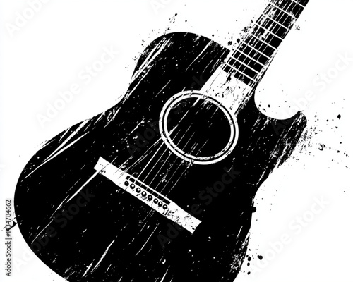 Acoustic guitar vector black and white grunge illustration music instrument graphic design art print