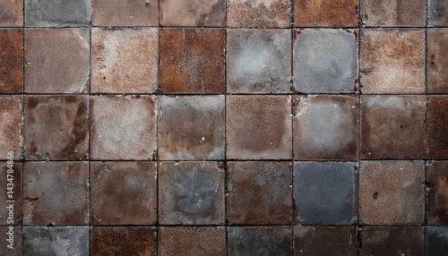 Wallpaper Mural Old brown gray rusty vintage worn shabby patchwork motif tiles stone concrete cement wall texture background banner panorama Torontodigital.ca