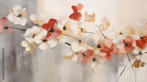 an abstract painting of white and pink flowers background poster decorative painting 