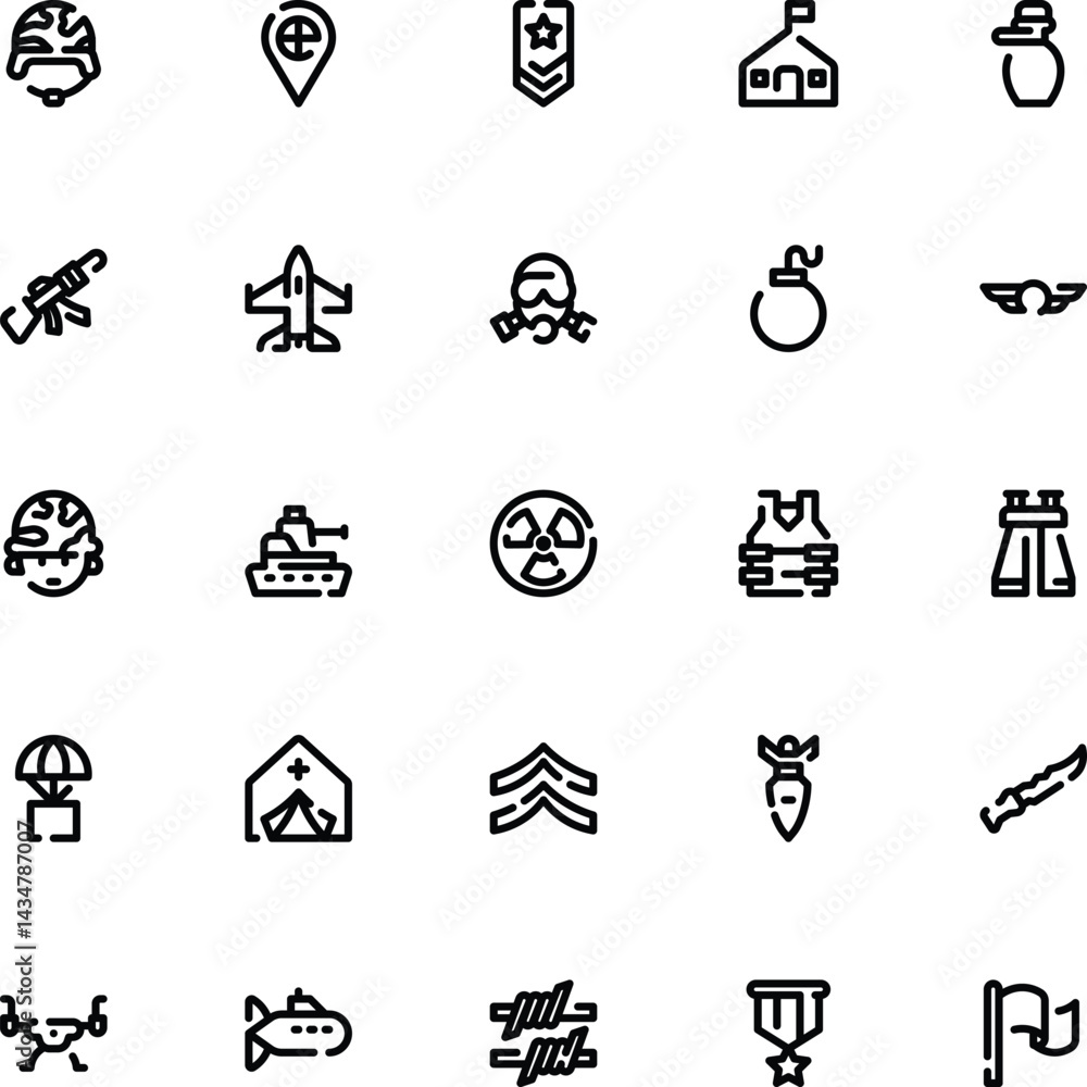 Fototapeta premium Army Dashed Line Icon Set