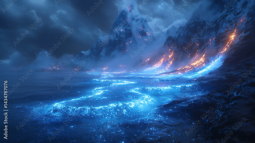 Fototapeta premium bioluminescent tidal pools,