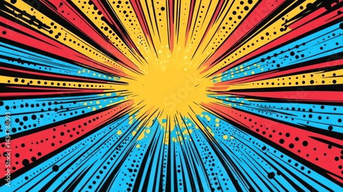 Wallpaper Mural A vibrant blue blank comic background template with dynamic radial lines and dotted halftone patterns, isolated on a white background Torontodigital.ca