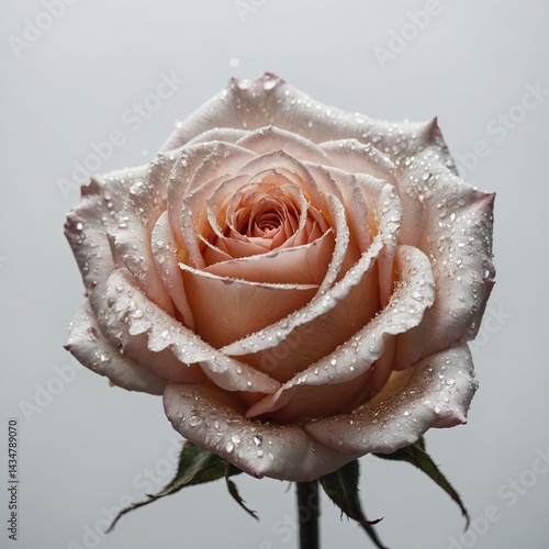 A fantasy rose blooming with sparkles, white background