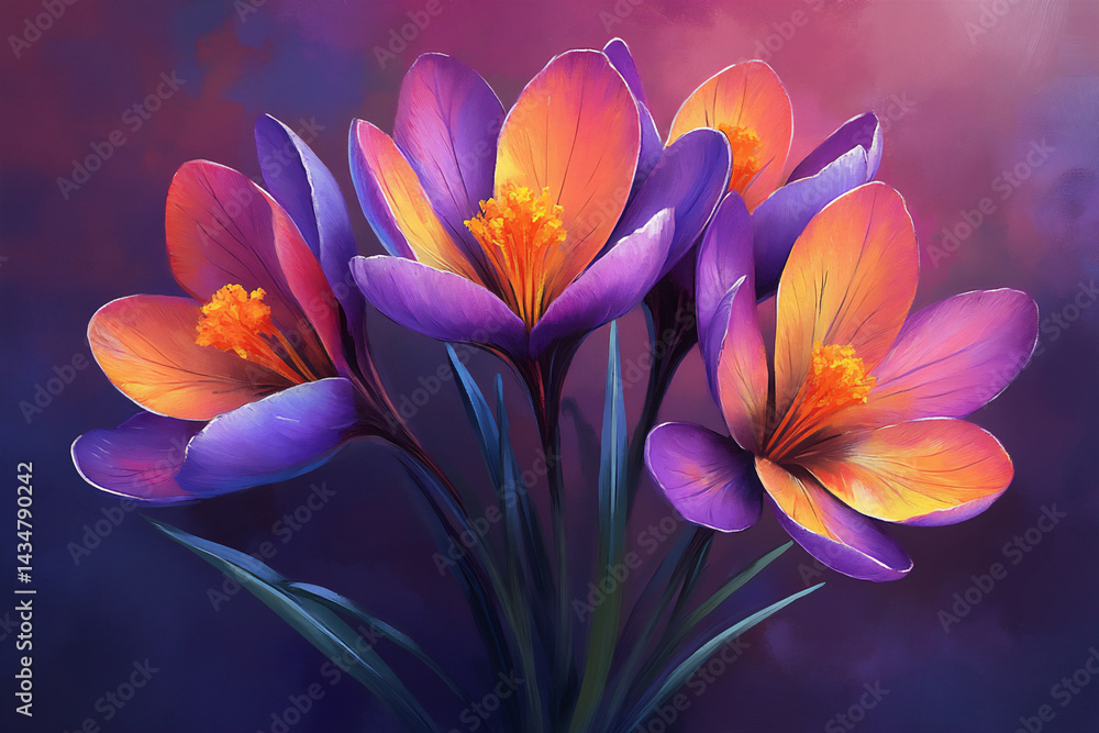 Fototapeta premium cheerful saffron crocus illustration,