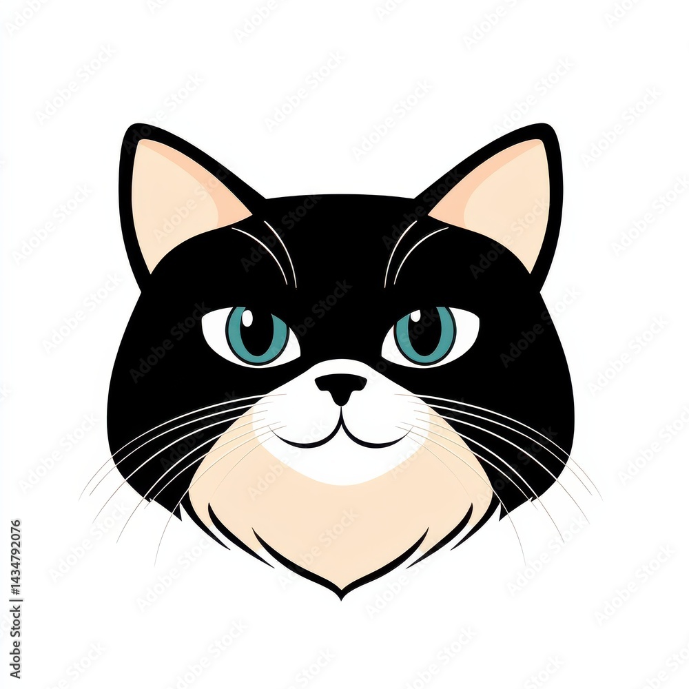 Stylized illustration of a black and beige cat with turquoise eyes Stylized illustration of a black and beige cat with turquoise eyes