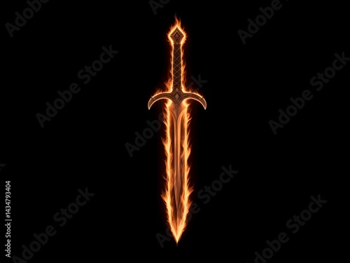 Illustration of a red fire sword with a black background