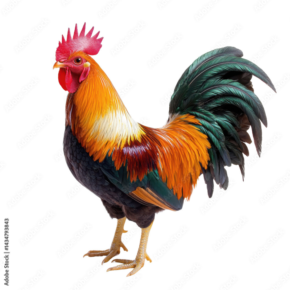 Fototapeta premium Bold rooster strutting on a isolated on transparent background