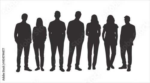unrecognizable people silhouettes in different poses on isolated white background