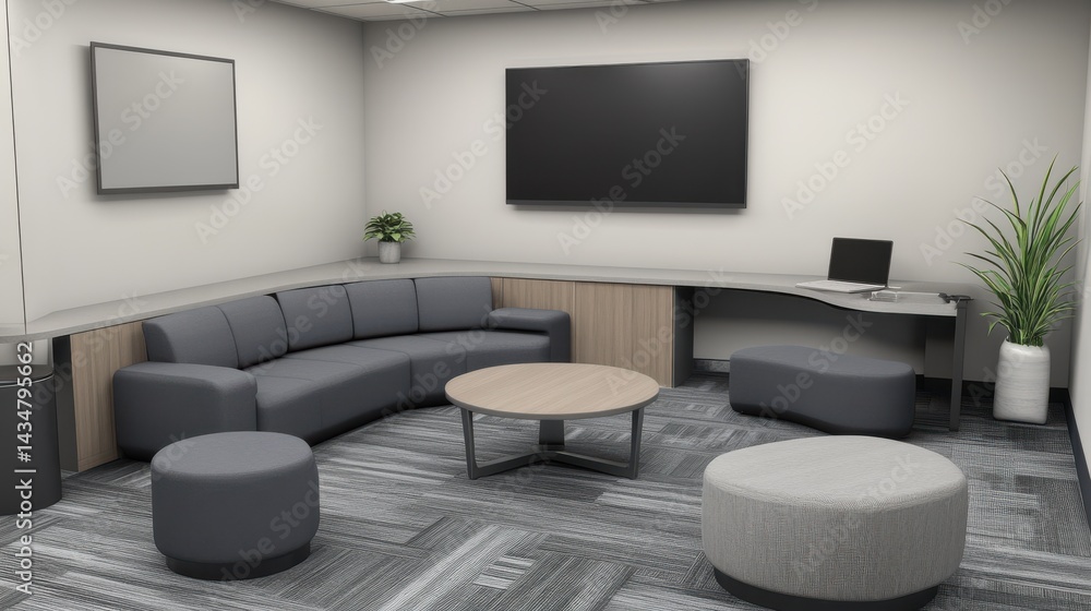 Modern Office Lounge Area with Comfortable Seating and Minimalist Design Elements Modern Office Lounge Area with Comfortable Seating and Minimalist Design Elements