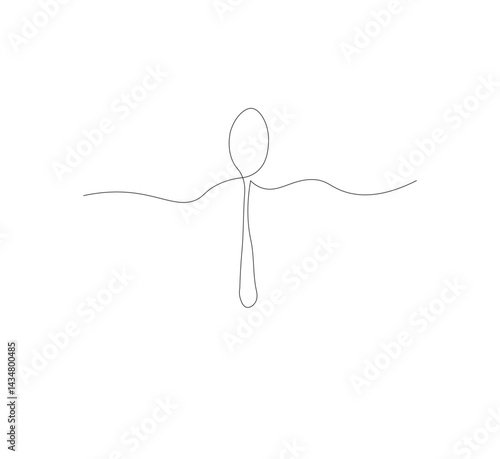 continuous line drawing of spoon isolated on white background. Vector illustration of cooking, kitchen and table manners concept.