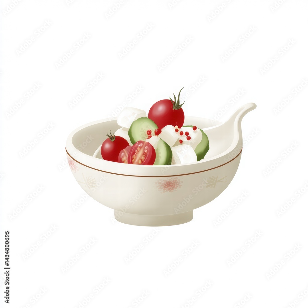 Fresh Vegetable Salad in Elegant Bowl with Cherry Tomatoes and Cheese