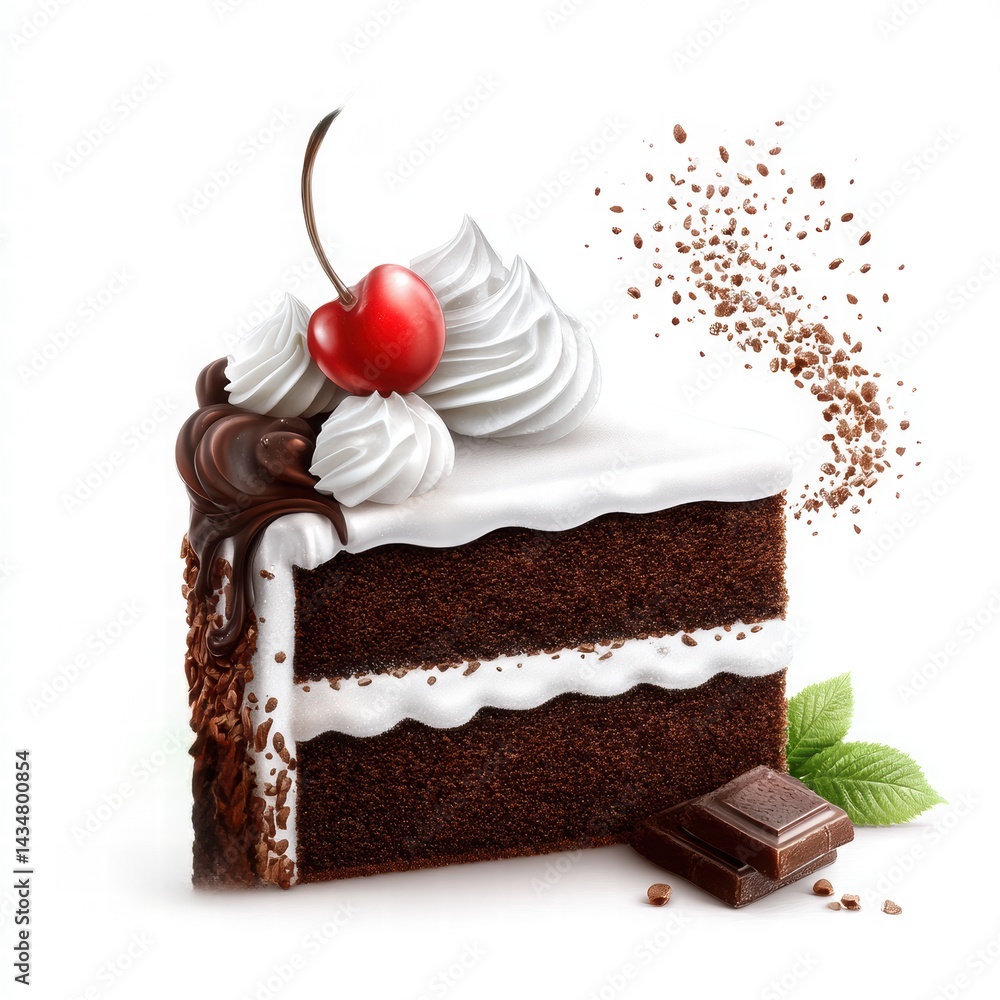 Rich Chocolate Slice with Whipped Cream and Cherry Topping