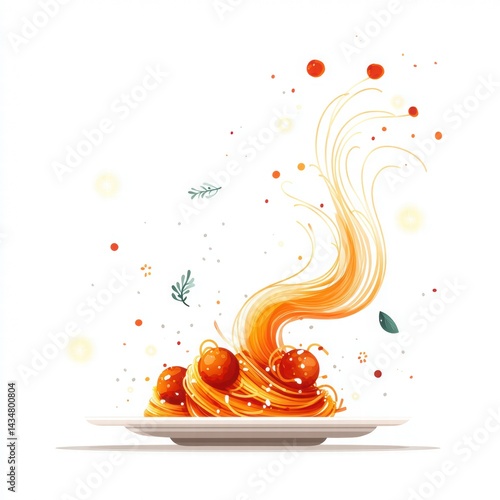 Obraz na płótnie Artistic Illustration of Spaghetti with Meatballs on a White Plate w salonie