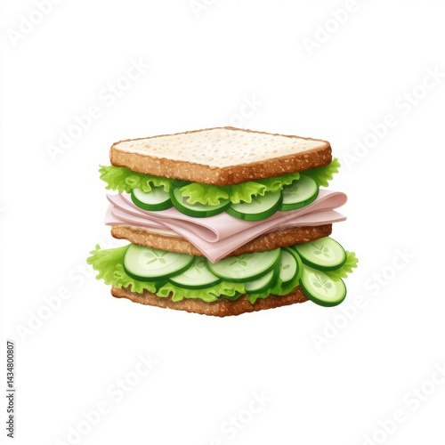 Obraz na płótnie Fresh Delights Layered Sandwich with Lettuce and Cucumber Slices w salonie