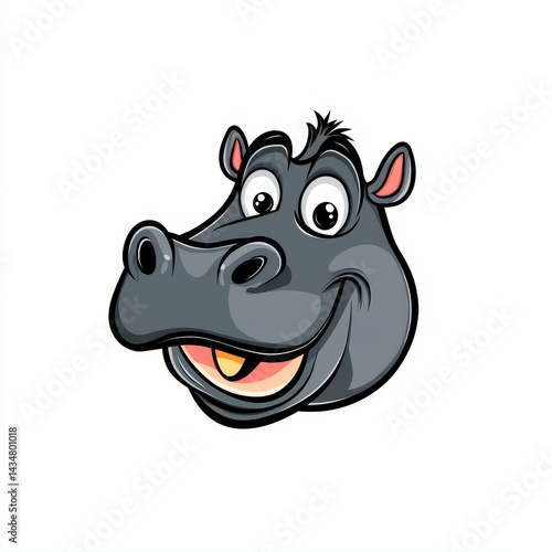 Cartoon hippopotamus head with a cheerful expression and open mouth