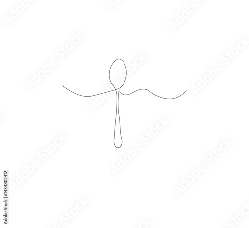 continuous line drawing of spoon isolated on white background. Vector illustration of cooking, kitchen and table manners concept.
